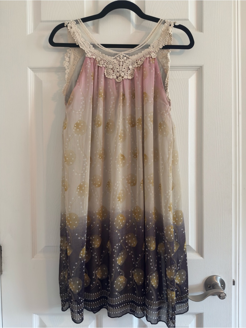Vintage Y2K Whimsical Ultra Pink Ombre Lace-Yoke Sleeveless Mini Dress | Size M